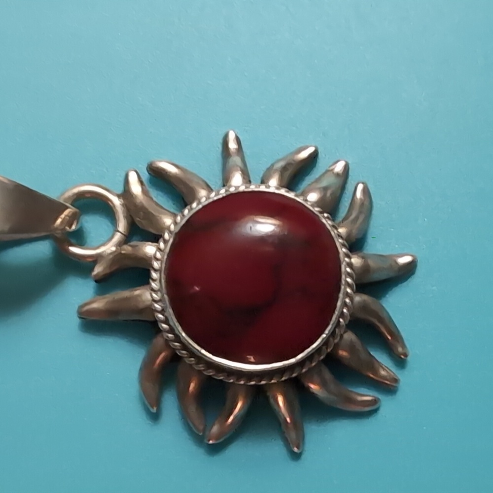 Red stone sterling silver 925 MWS Mexico pendant